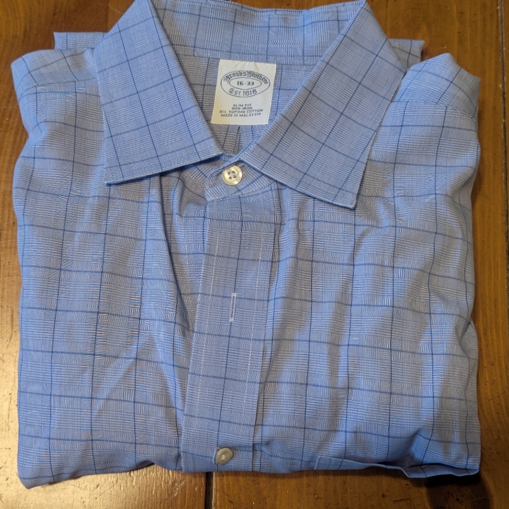 Brooks Brothers Blue Dress Shirt with Windowpane Pattern